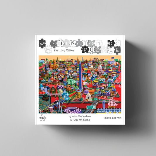 a box of Washington D.C. jigsaw puzzle from Exciting Cities series made by Vuk Vuckovic